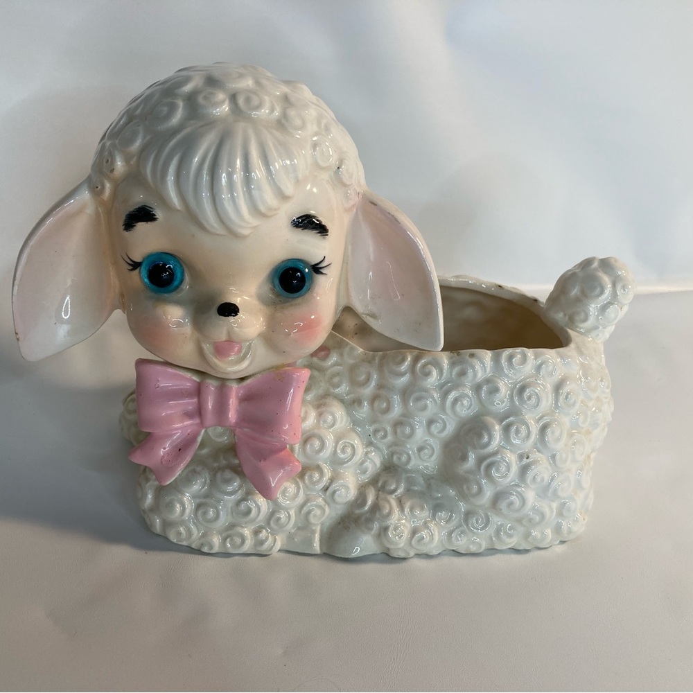 Rare Vintage Baby Lamb Ceramic Planter/Glass Eyes | Signed Parma by AAI #A 300